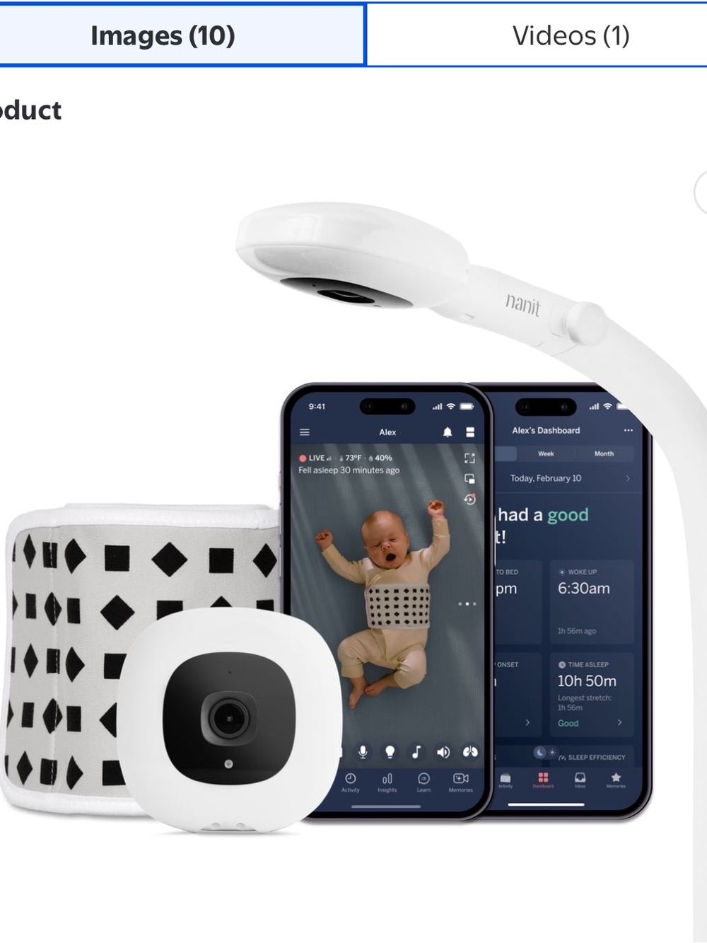 Nanit Pro Smart Baby Monitor with Floor Stand, Flex Stand and Green Travel Case